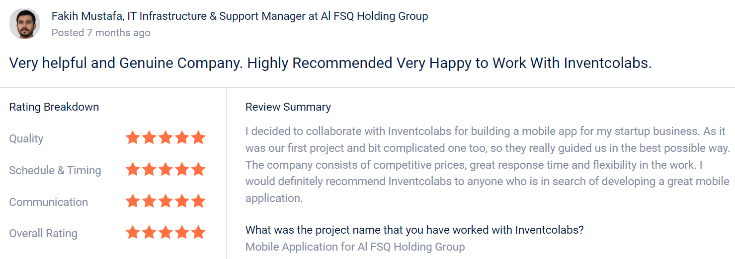 client review on goodfirms profile